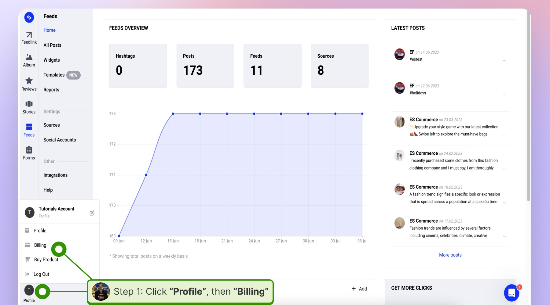 NAvigating tothe Profile tab and clicking on billing