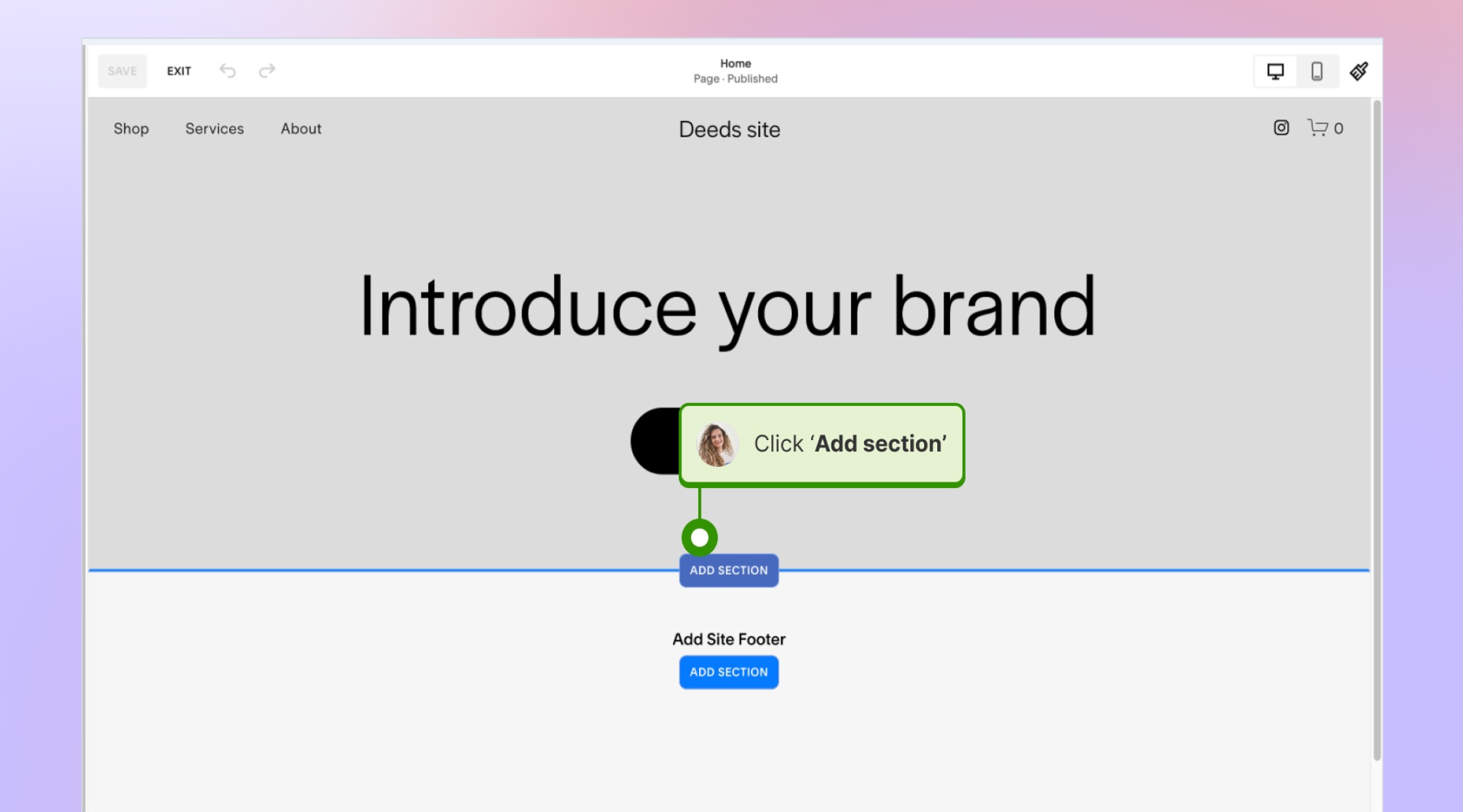 Adding Section in Squarespace