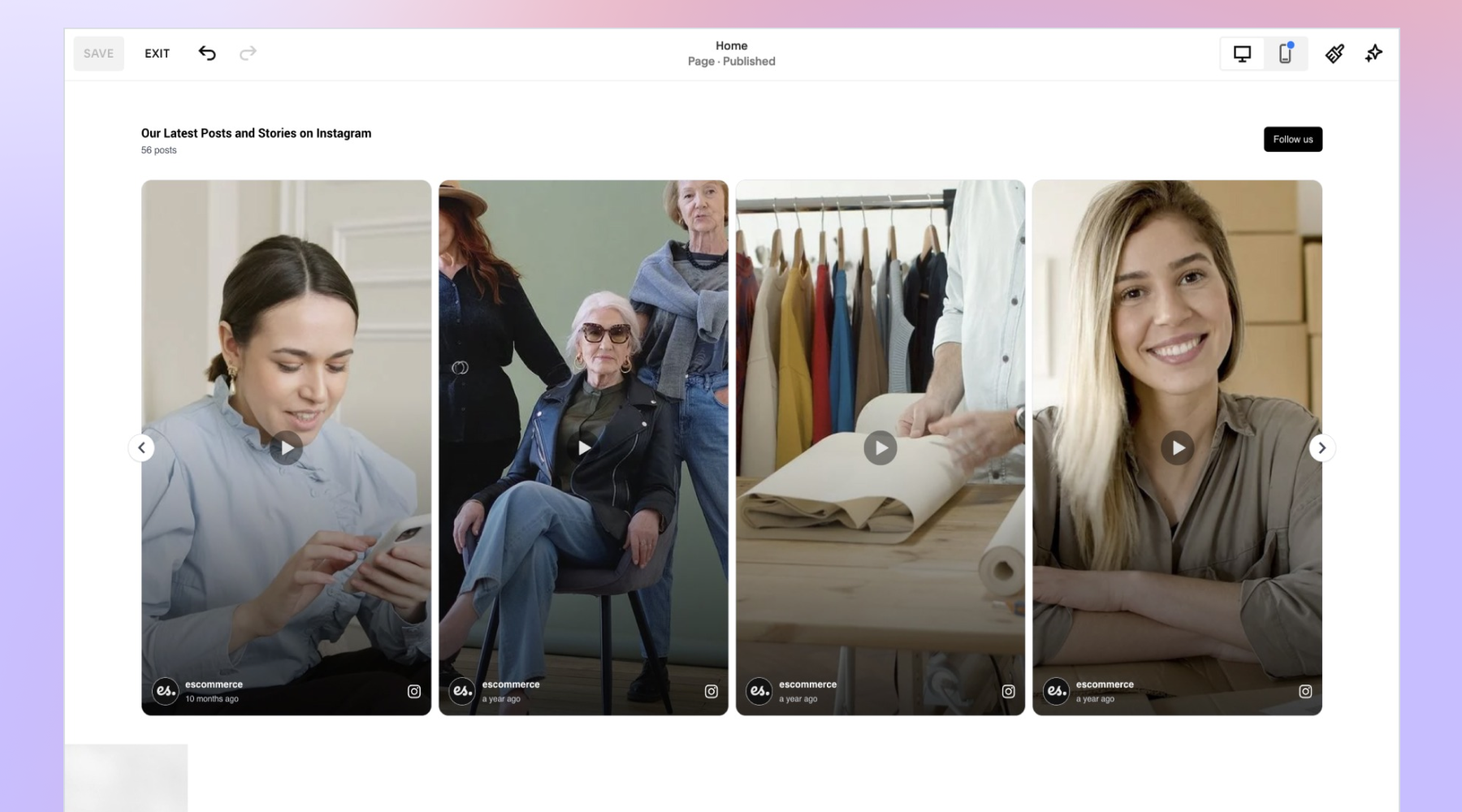 Final example of instagram widget embedded in SquareSpace