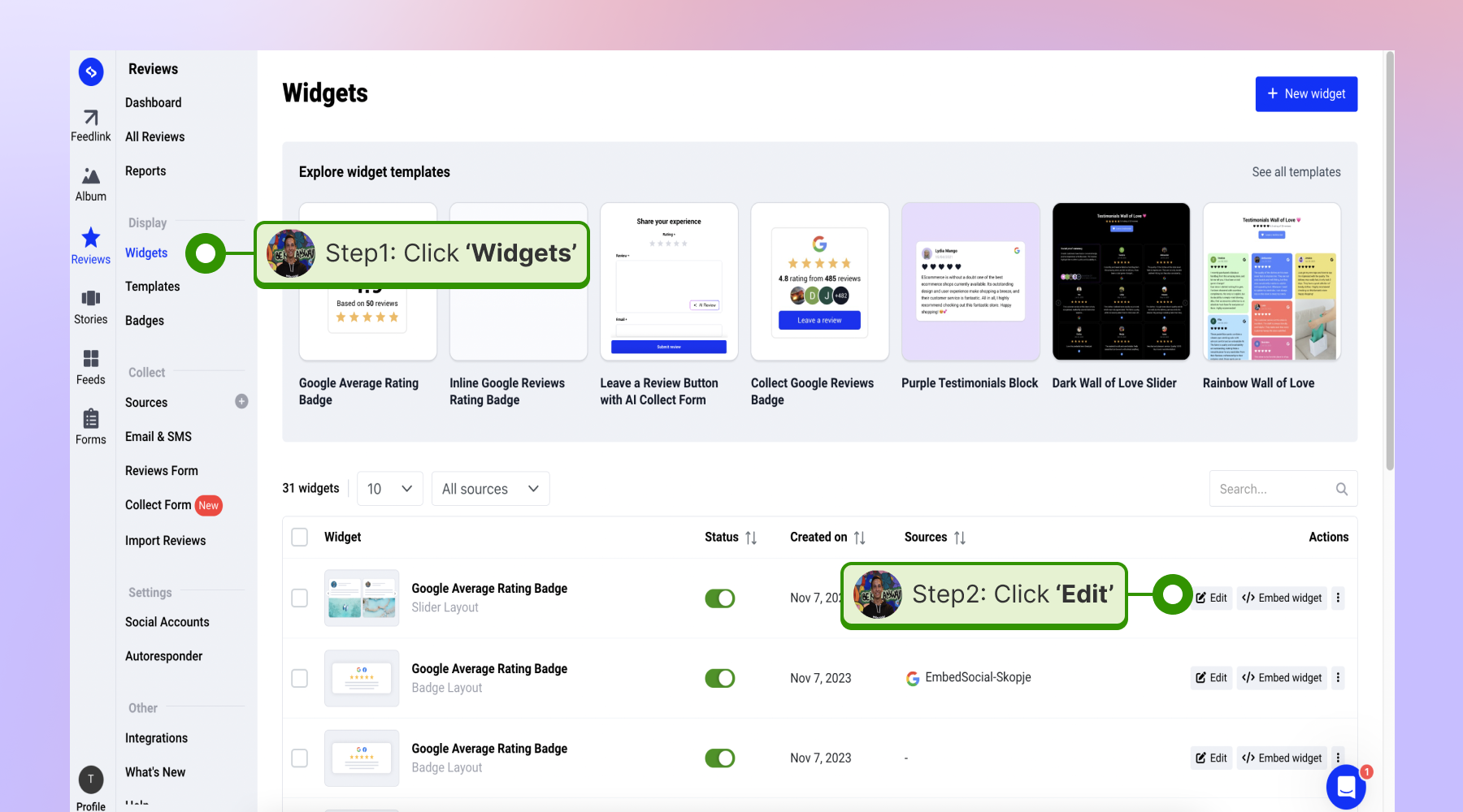 Accessing the widget