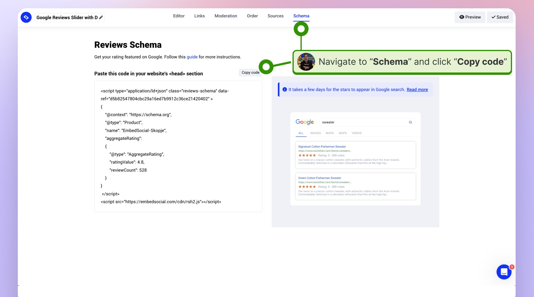 Copying the schema code