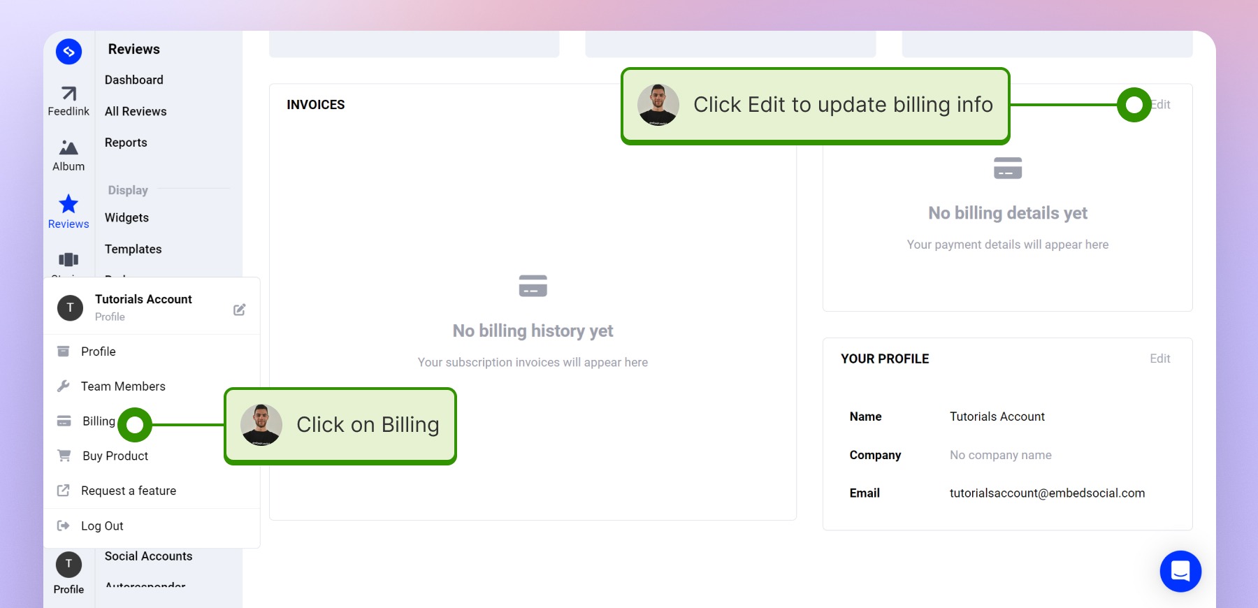 Clicking on Billing