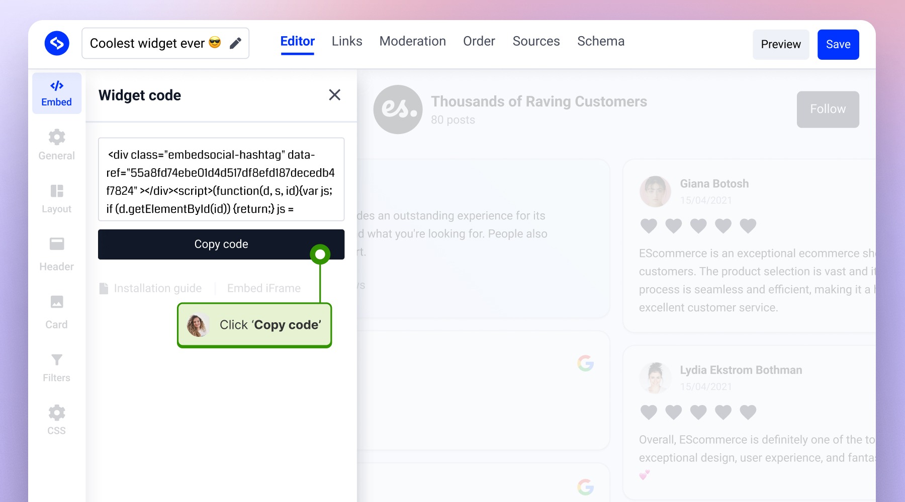 Clicking on copy-code
