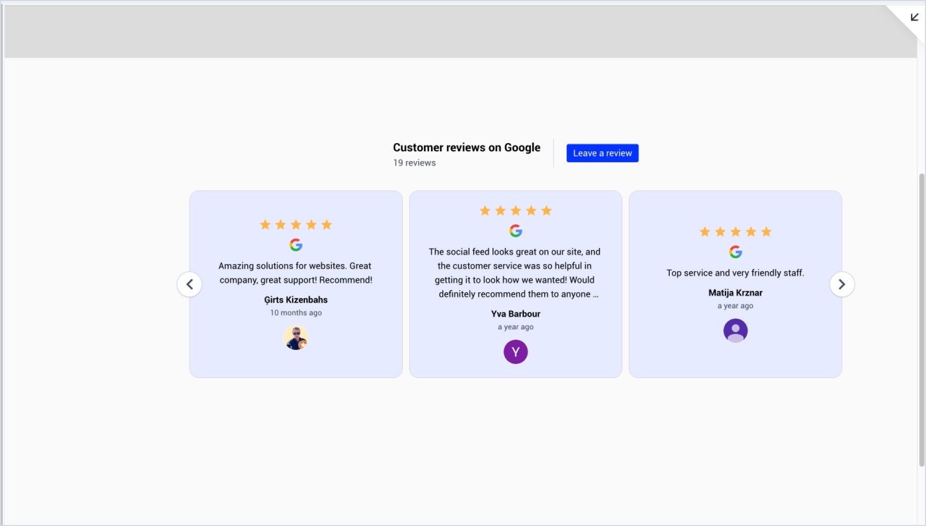 Final result on how the widget looks in Squarespace