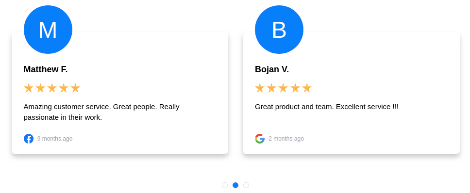 Example of reviews widget in Webflow
