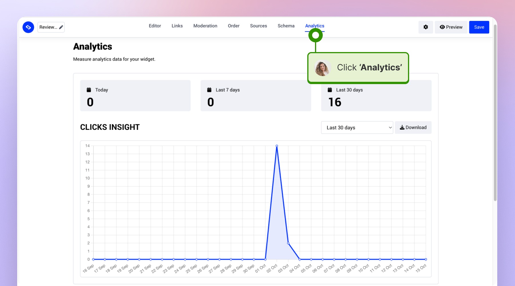 Clicking on Analytics to track the metrics