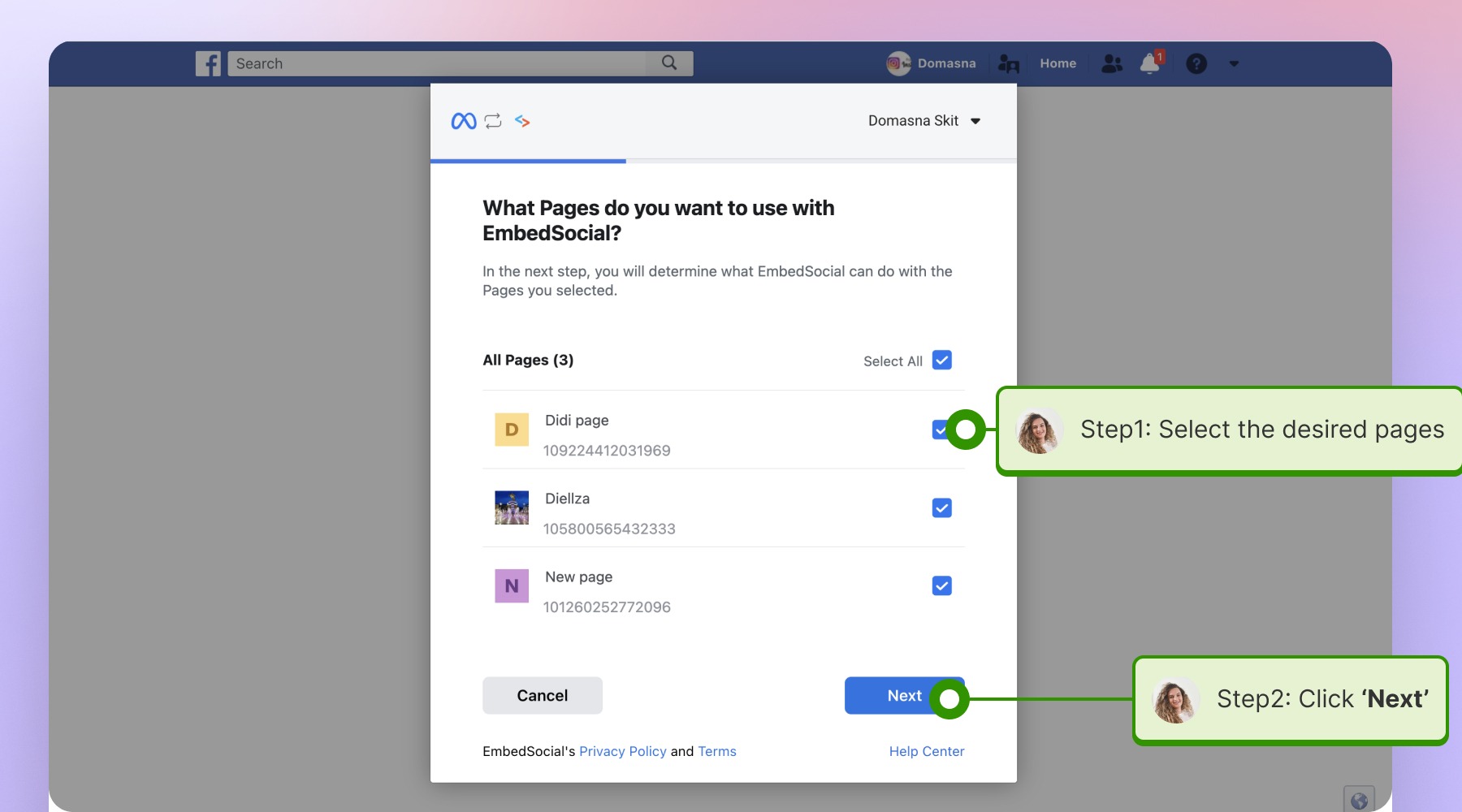 Selecting the desired pages