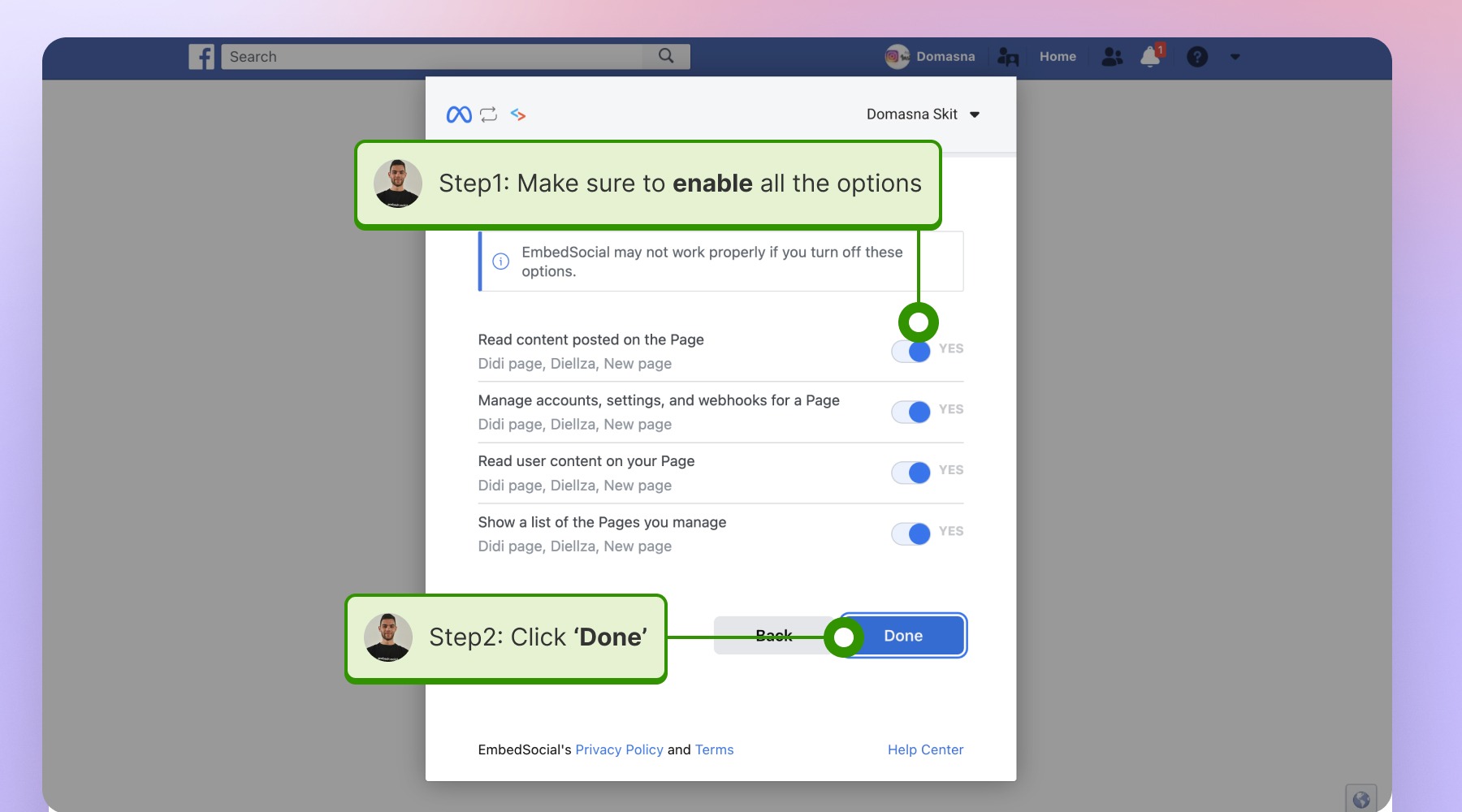 Enabling all the requested permissions