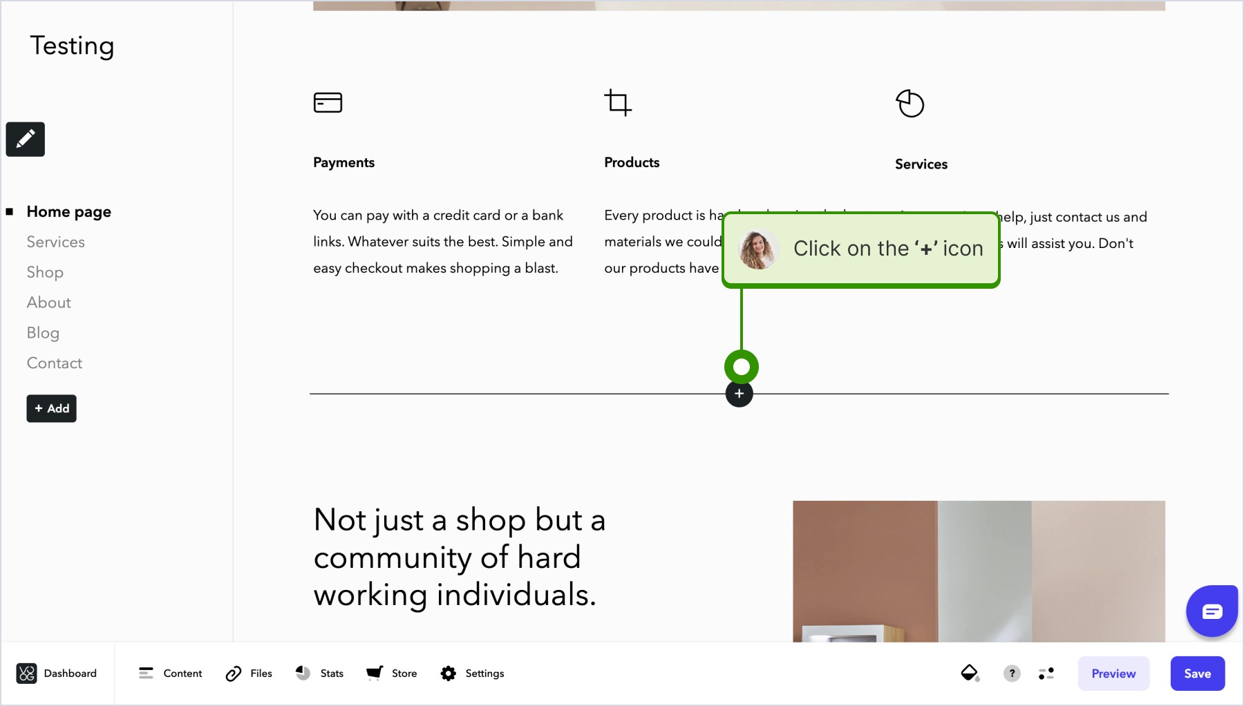Clicking on the plus icon