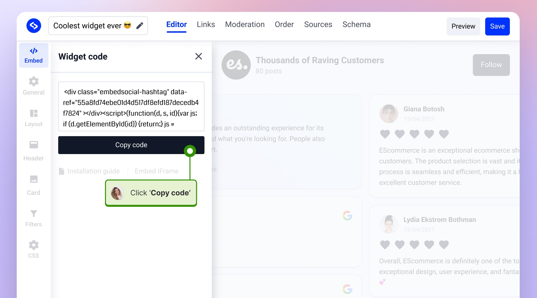 Clicking on copy code