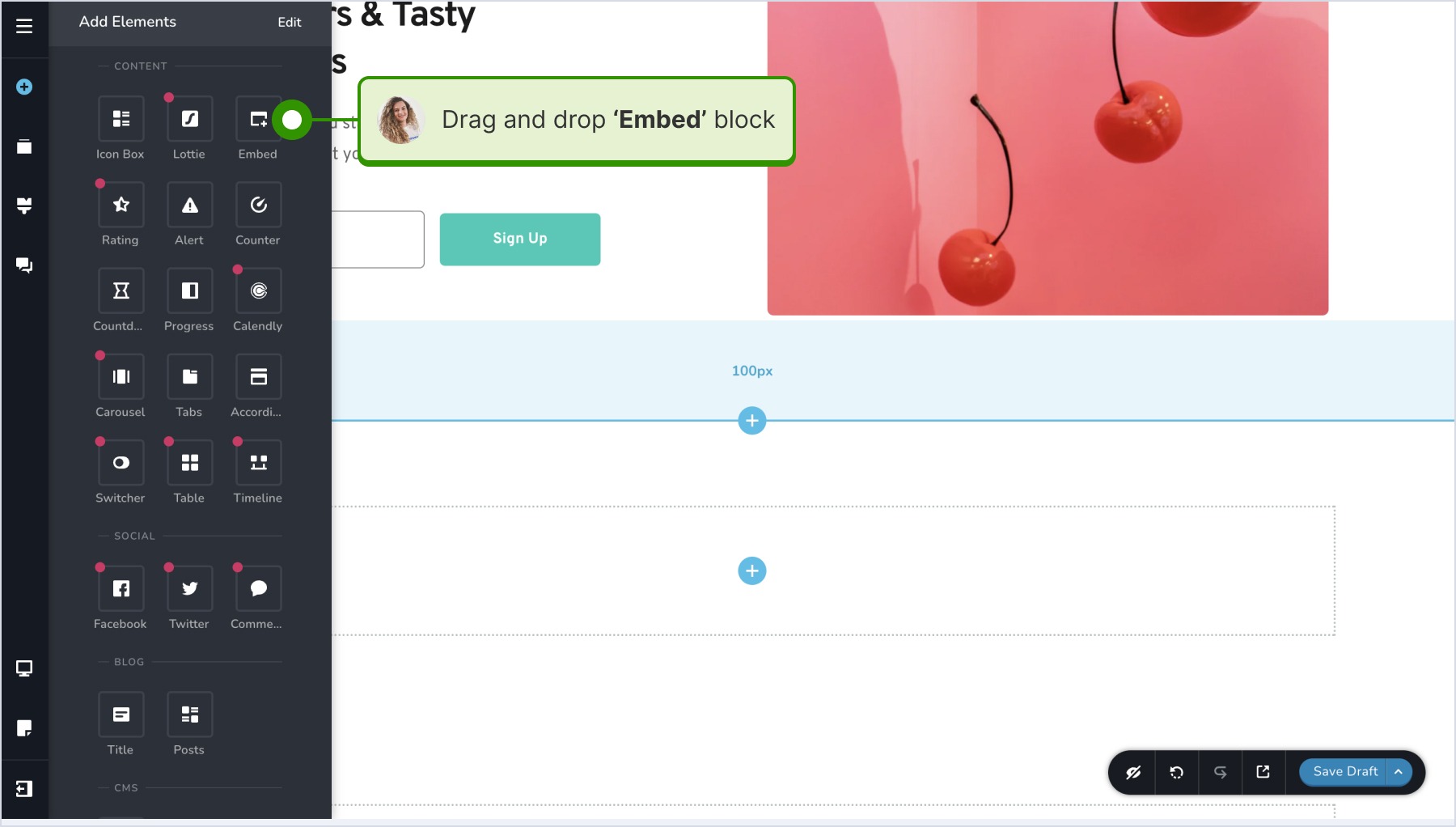 adding an "embed" block