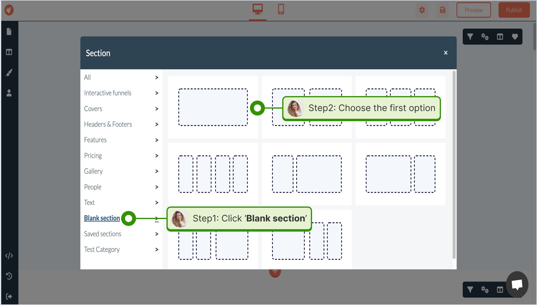 Adding a blank section