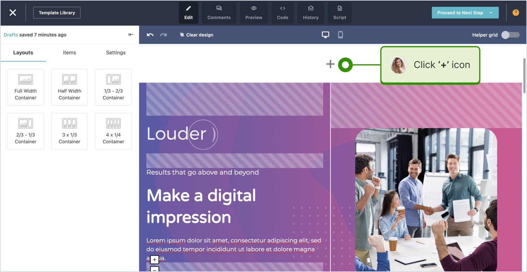 clicking on the + icon