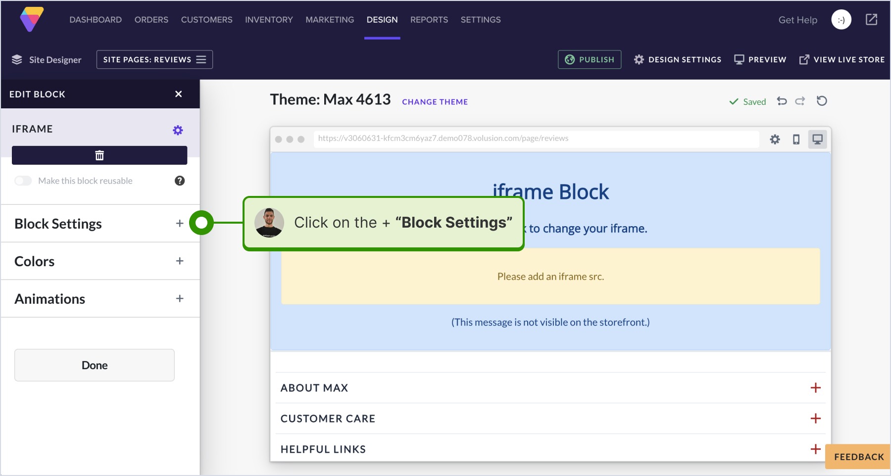 Adding a block settings