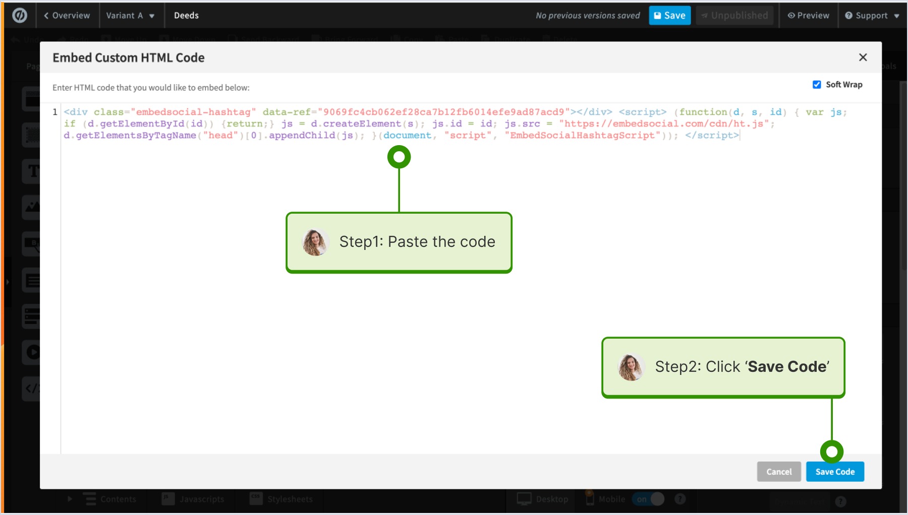 Pasting the code