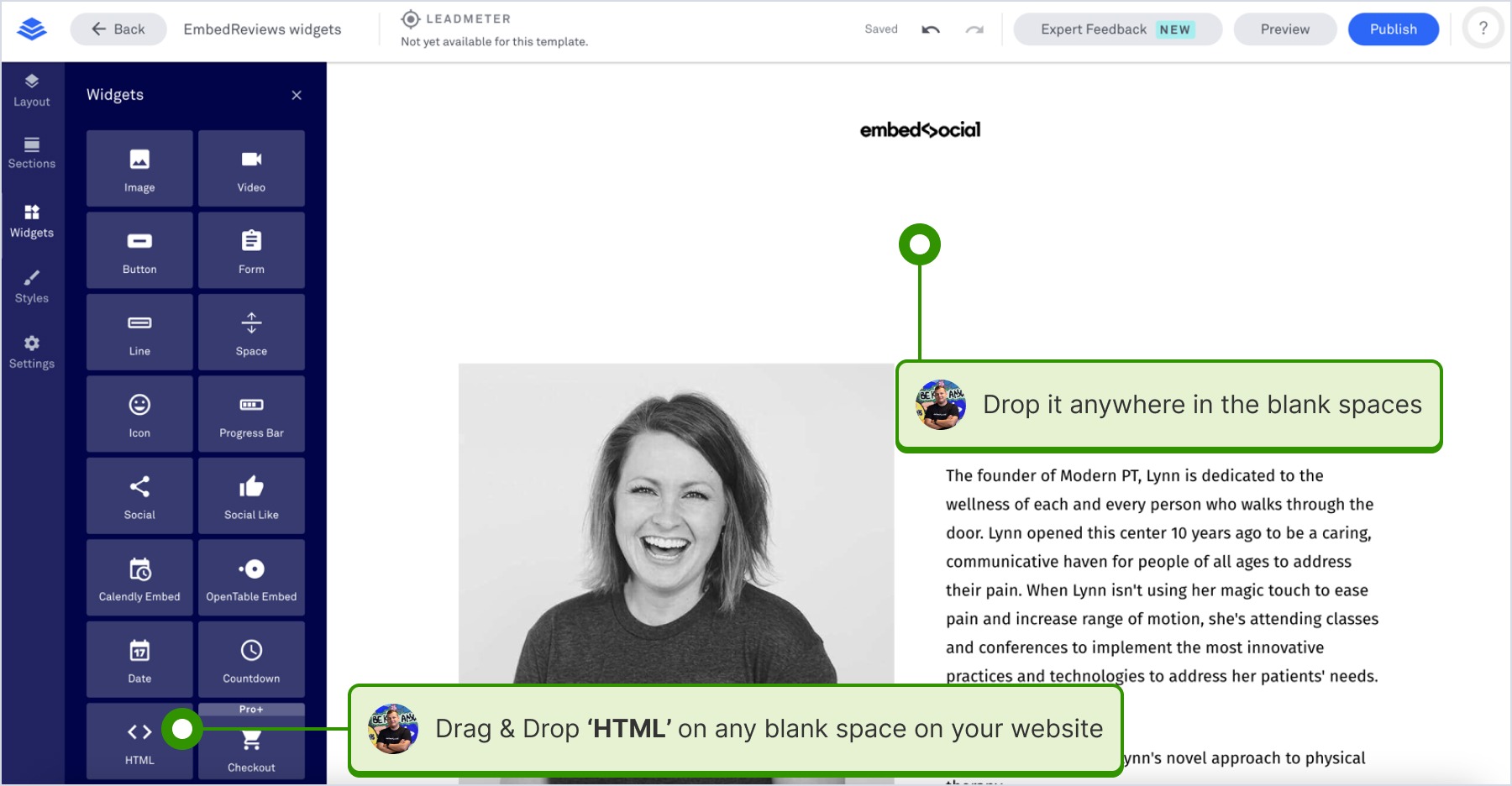 Clicking on HTML and Drop it on any blank space