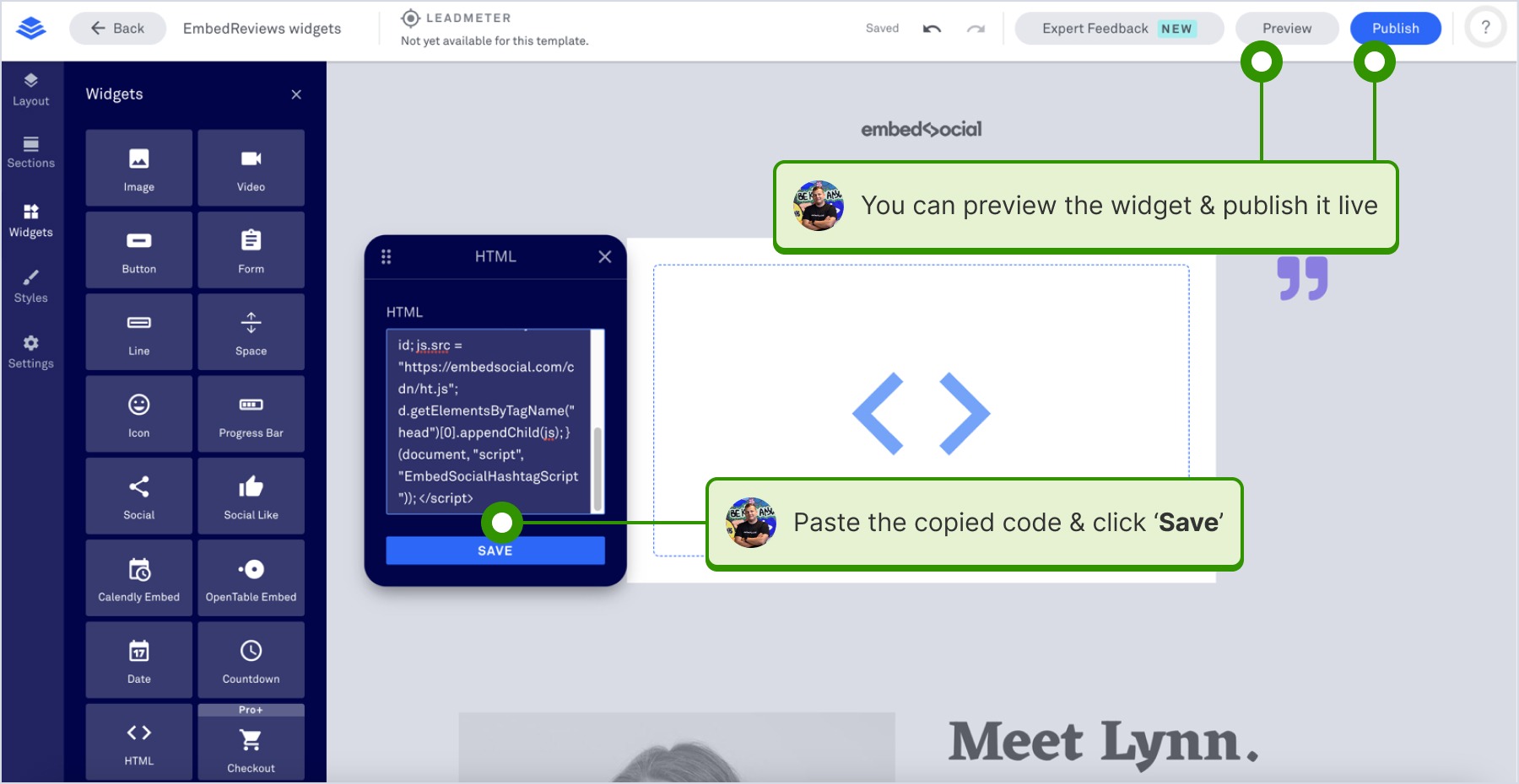 Paste it and click Save, and click publish