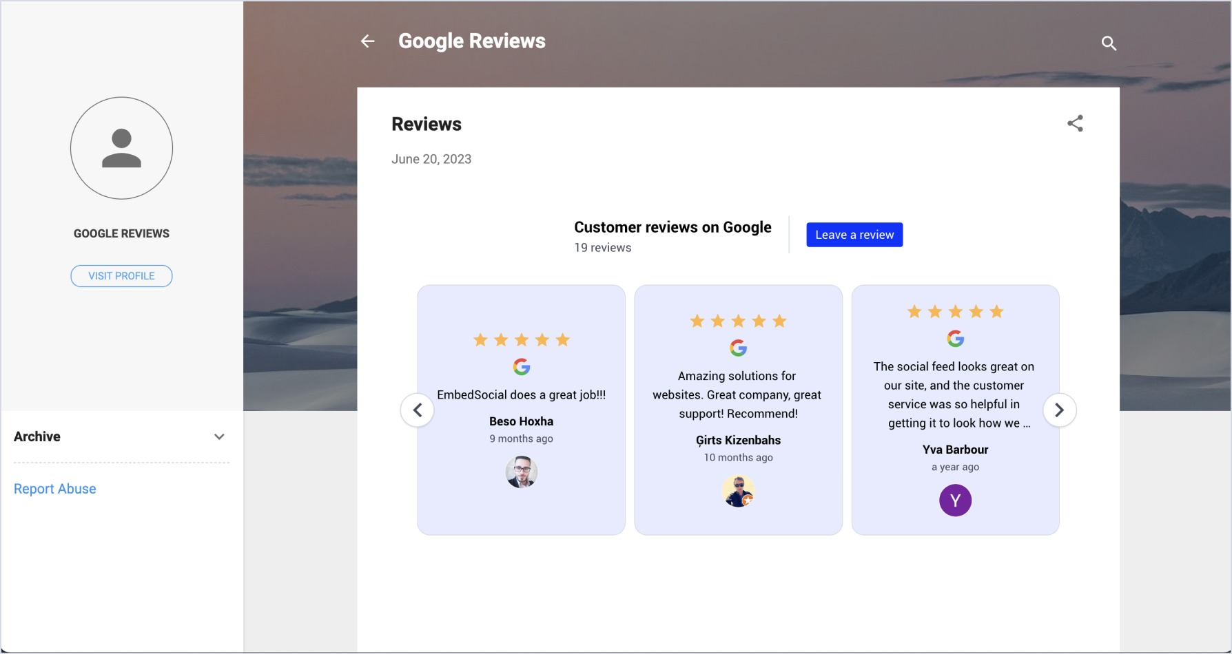Google reviews embedded in Blogger