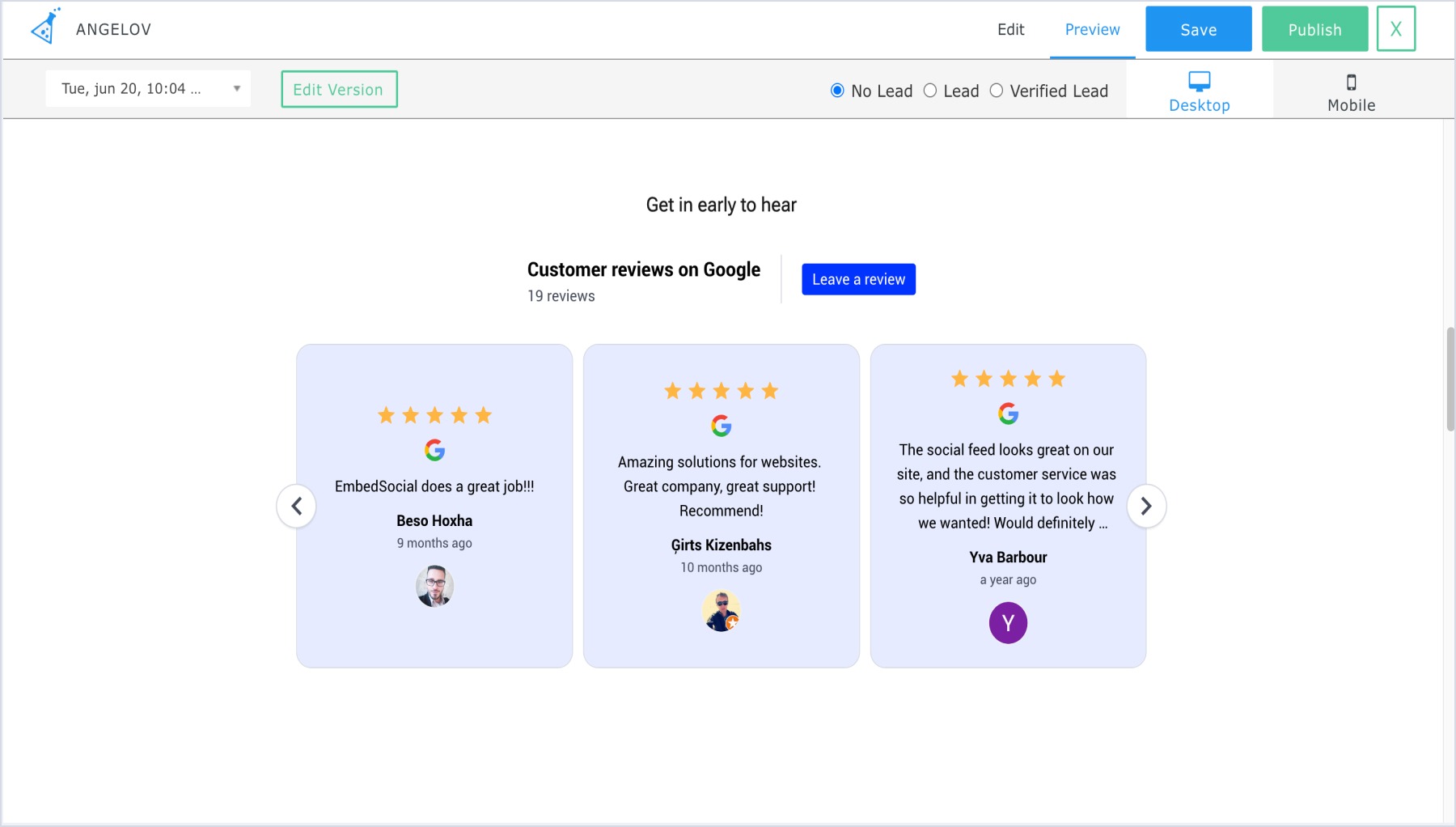 Example widget in KickoffLabs