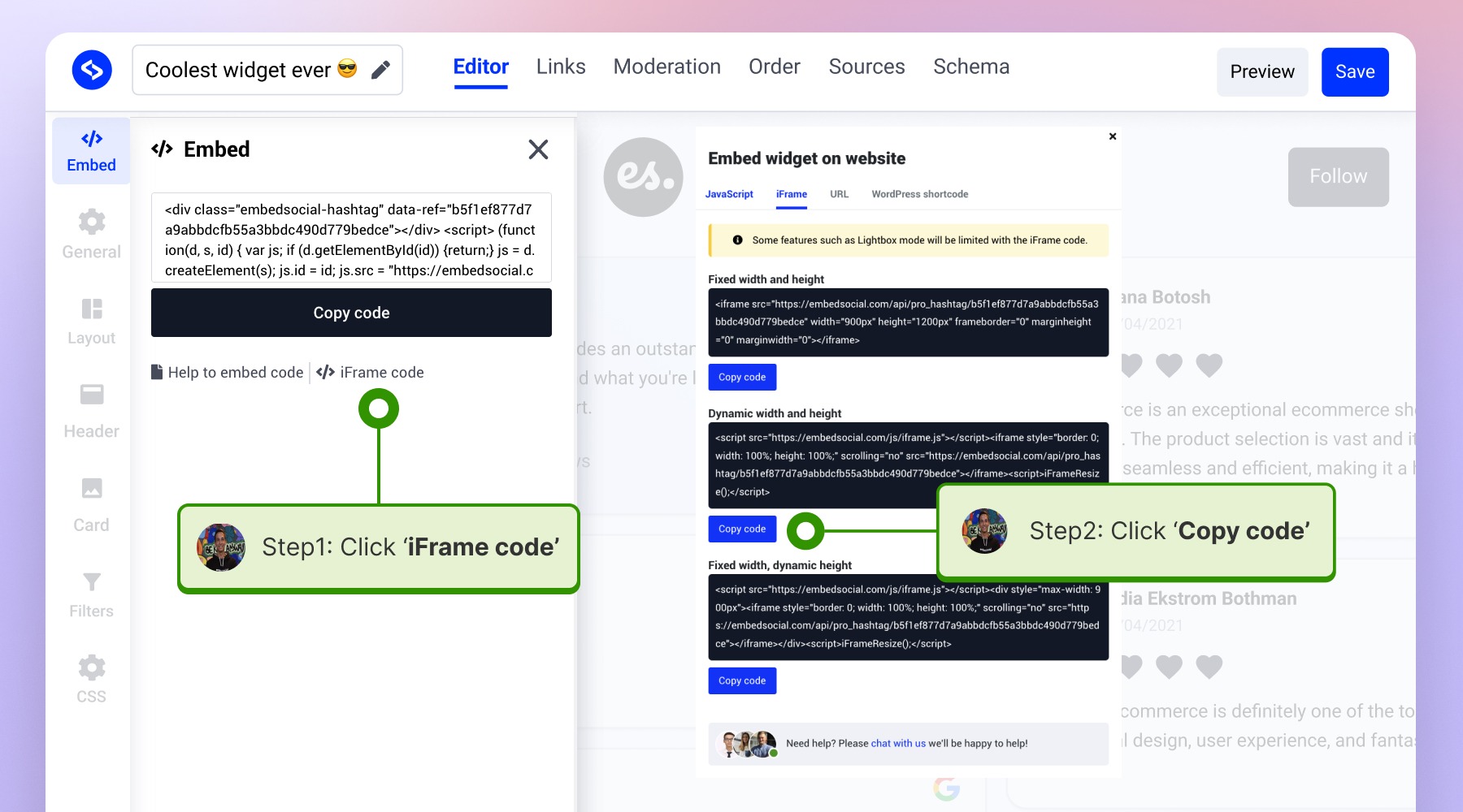 clicking Iframe code and copy code