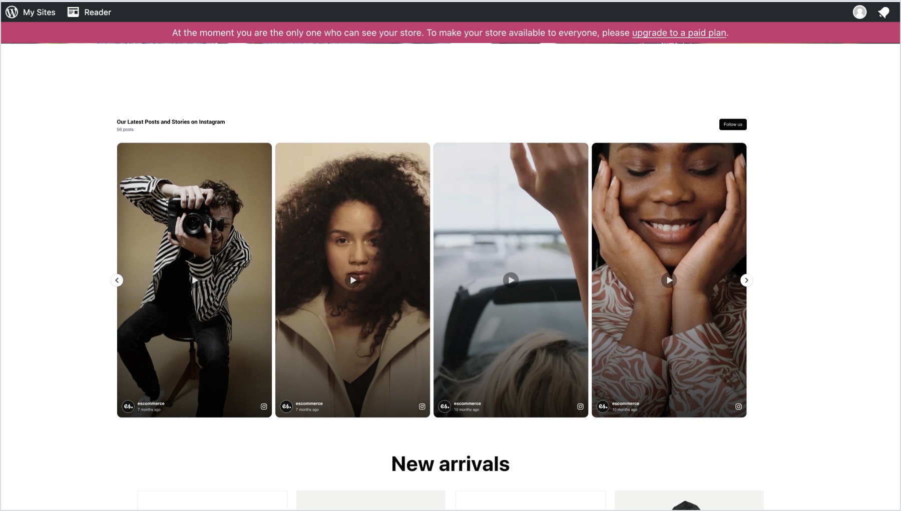 Final example of Instagram widget embeded on WooCommerce
