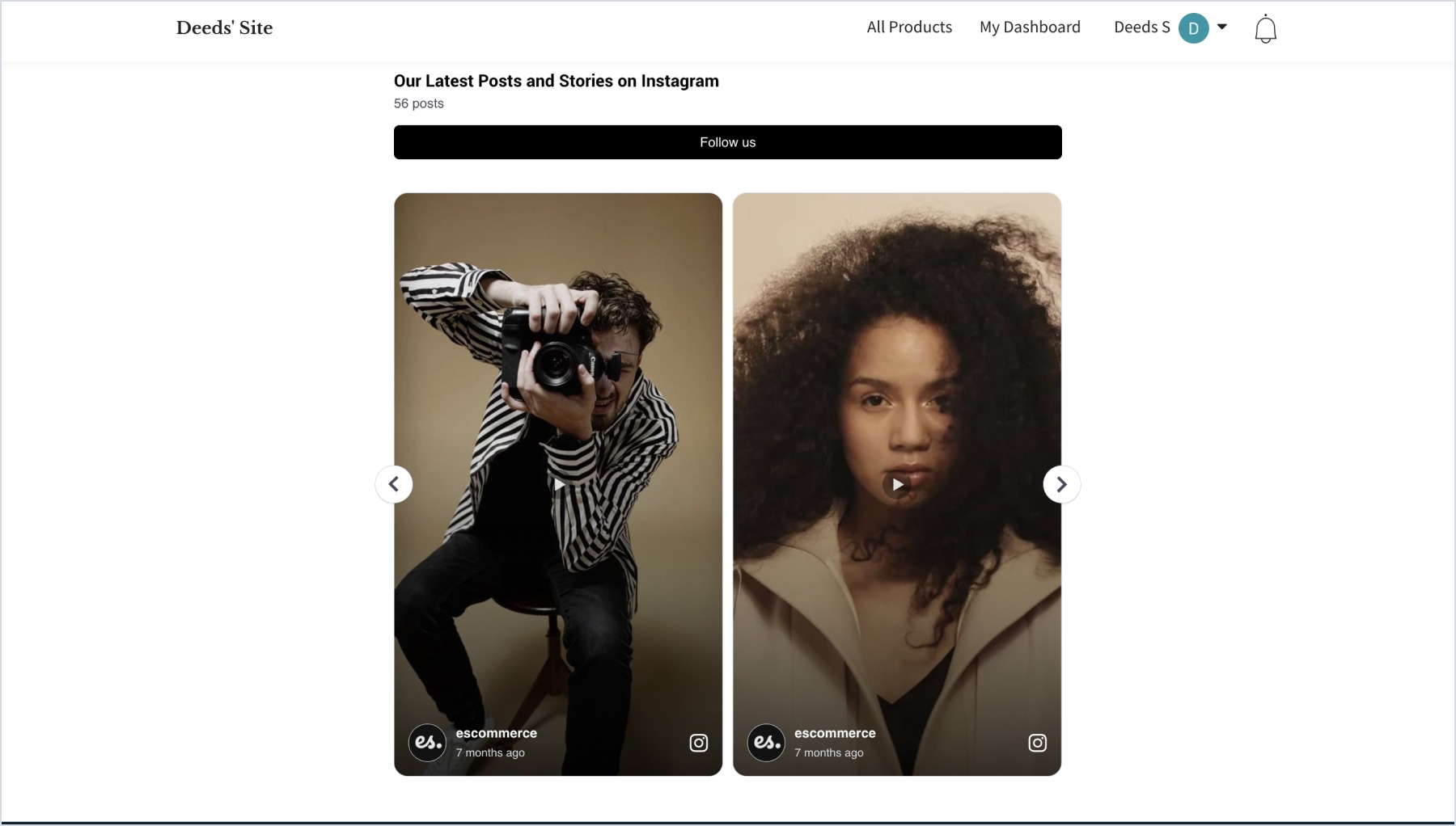 Final example of Instagram widget embedded in Thinkific