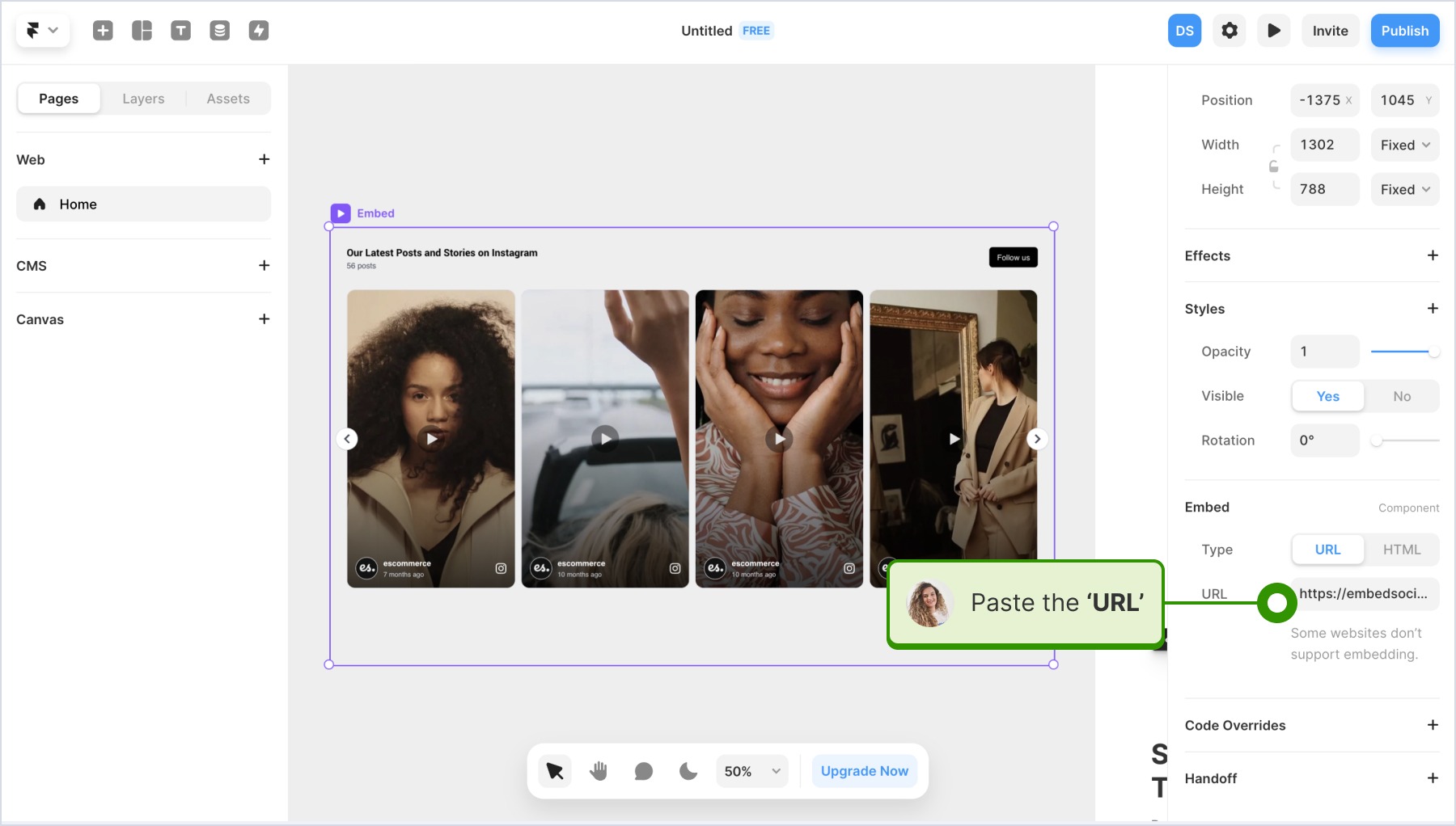 Pasting the widget 'URL' in Framer