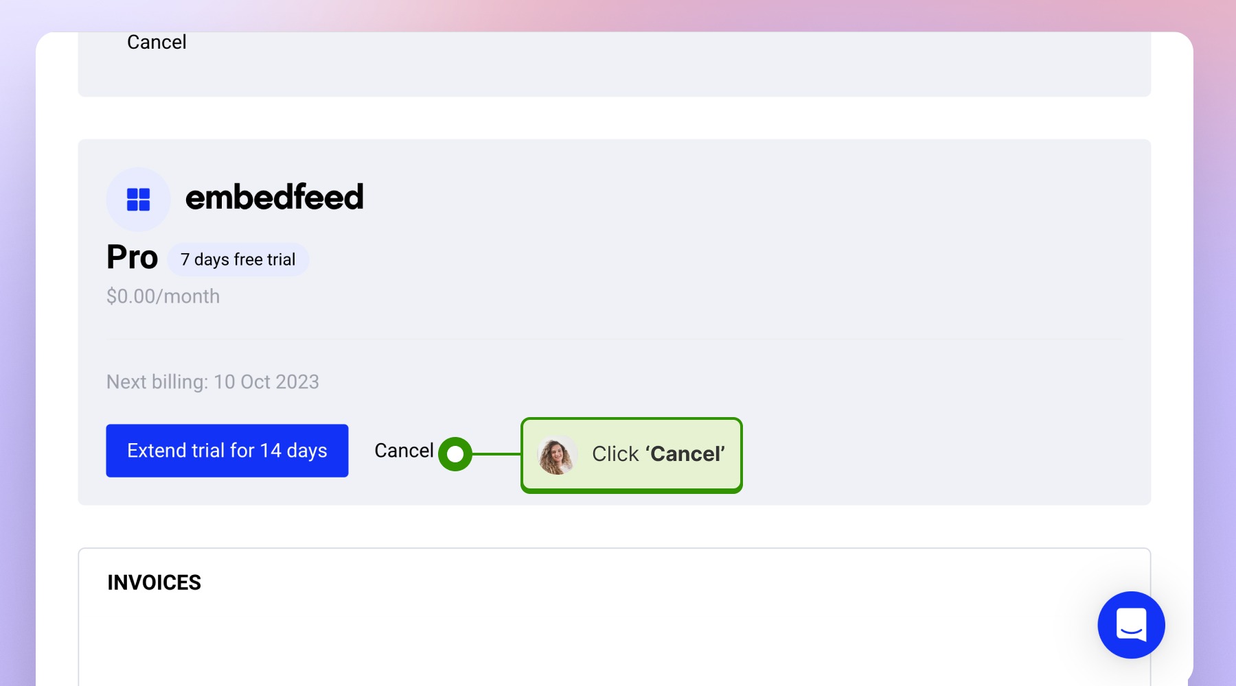 Clicking cancel