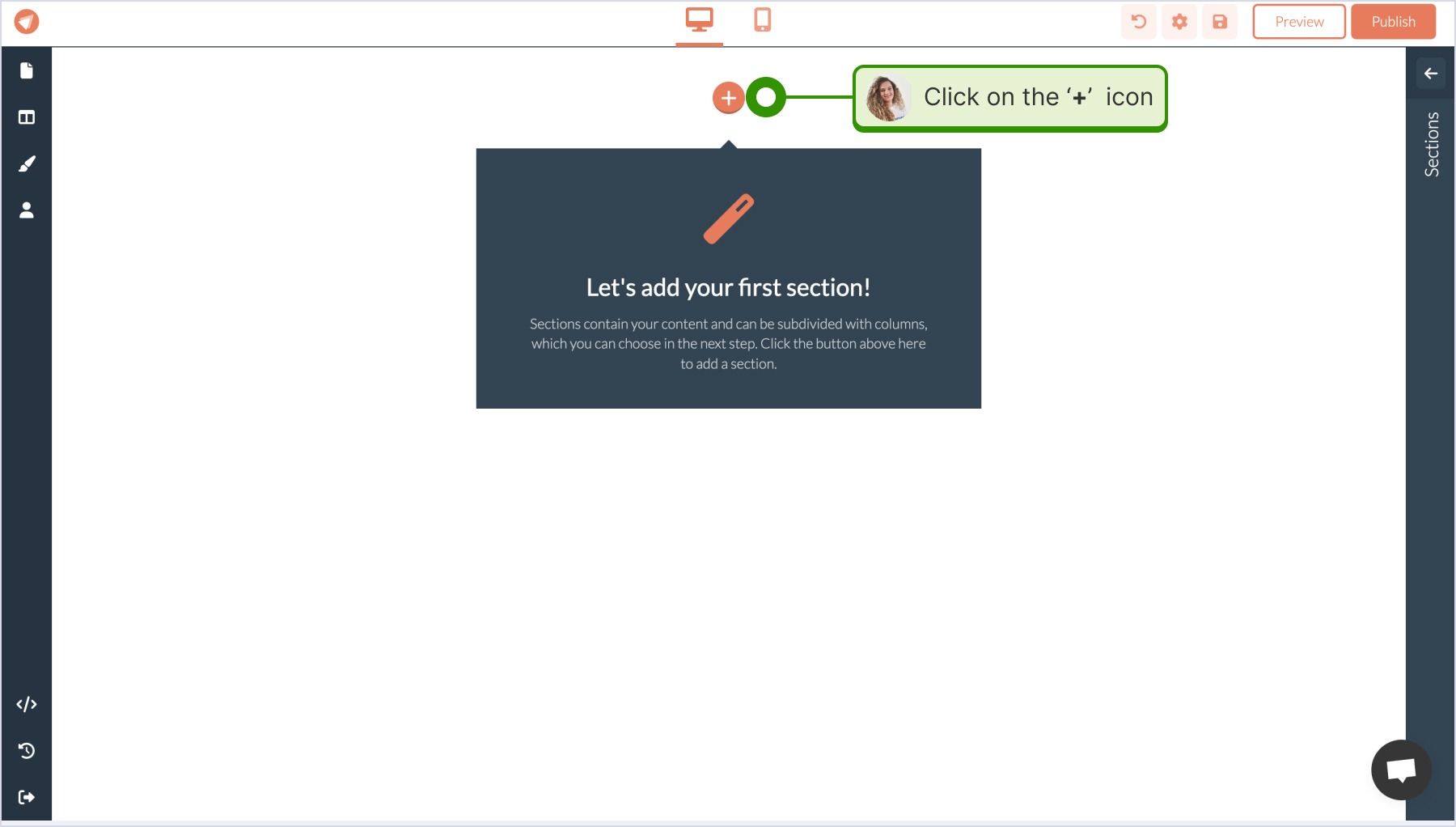 Click on the '+' icon in FastPages editor