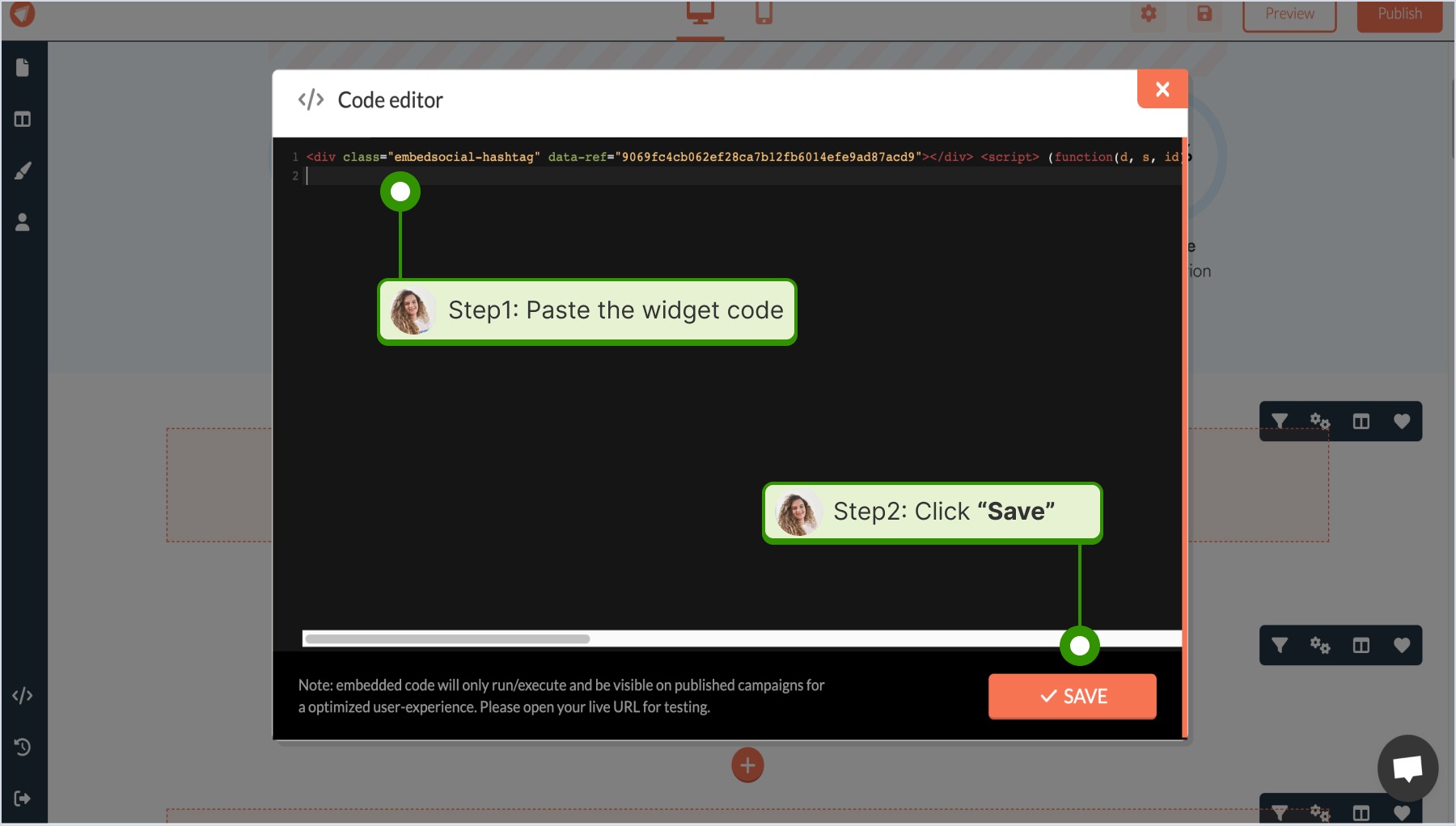 Pasting the code and saving the changes.