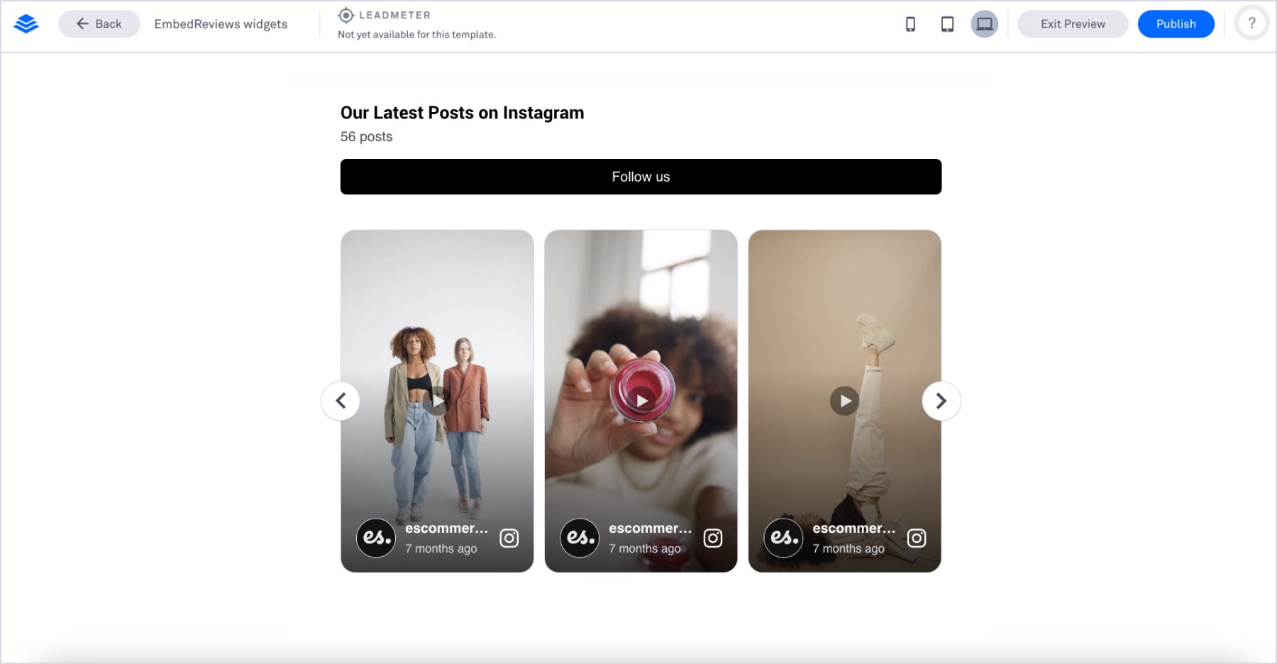 Instagram widget embedded in LeadPages