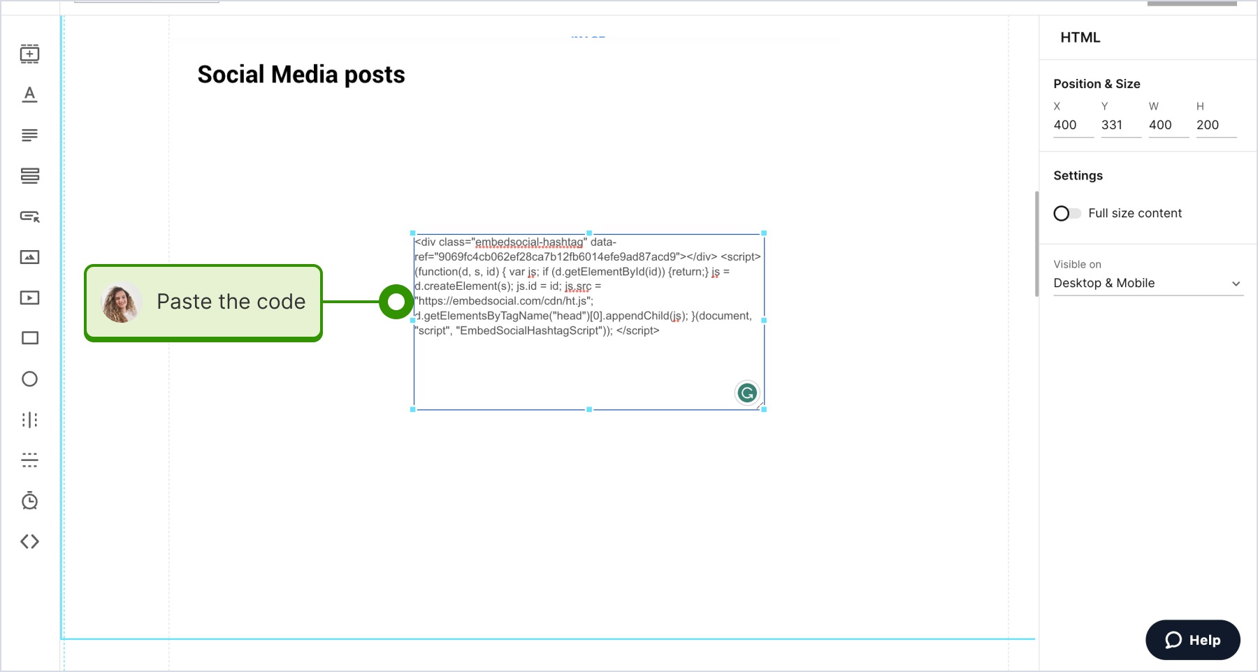 Pasting the code into the box
