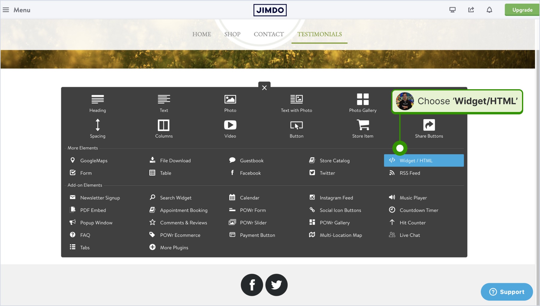 Choosing 'Widget/HTML' 