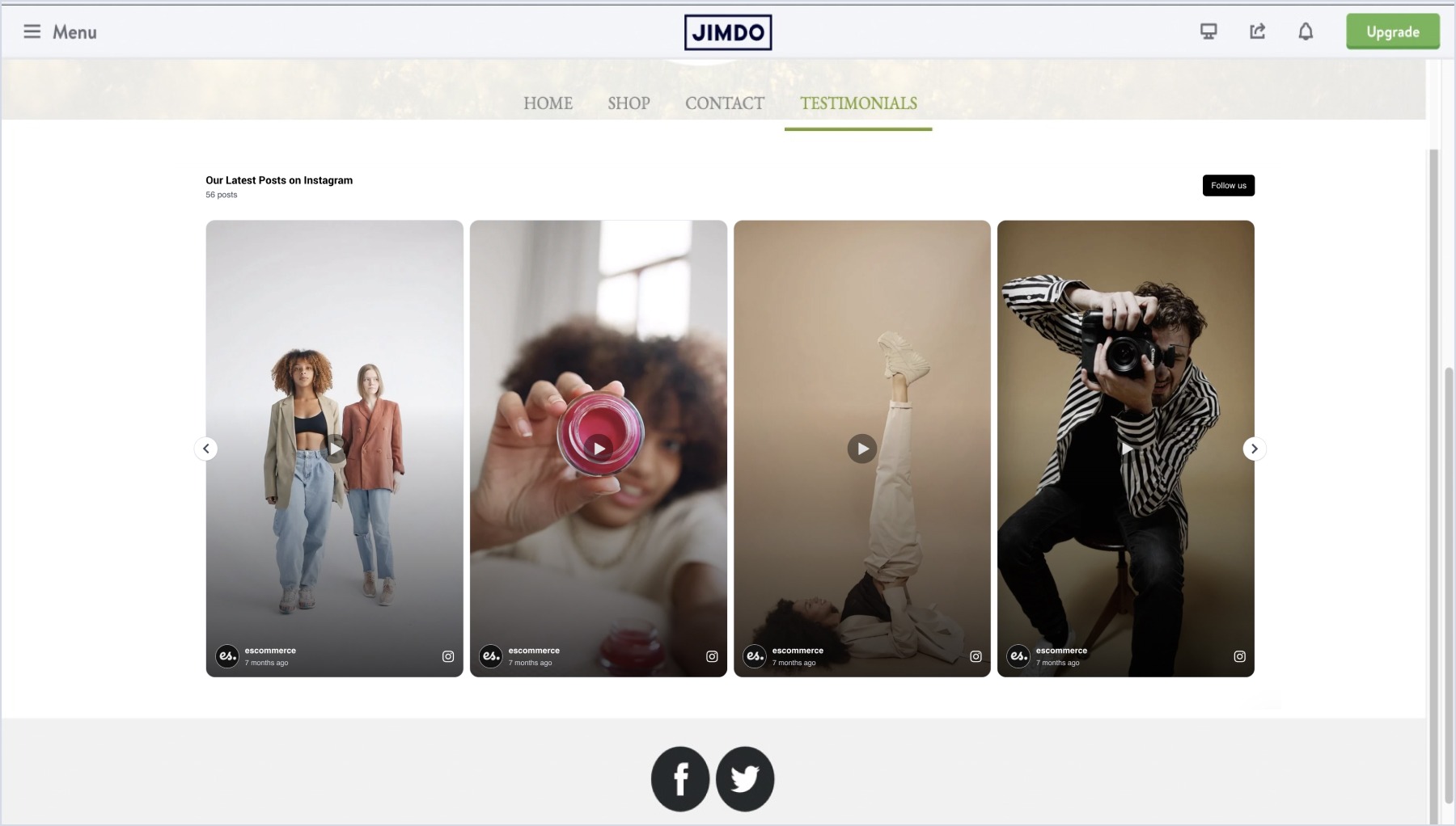 Instagram widget embedded in Jimdo