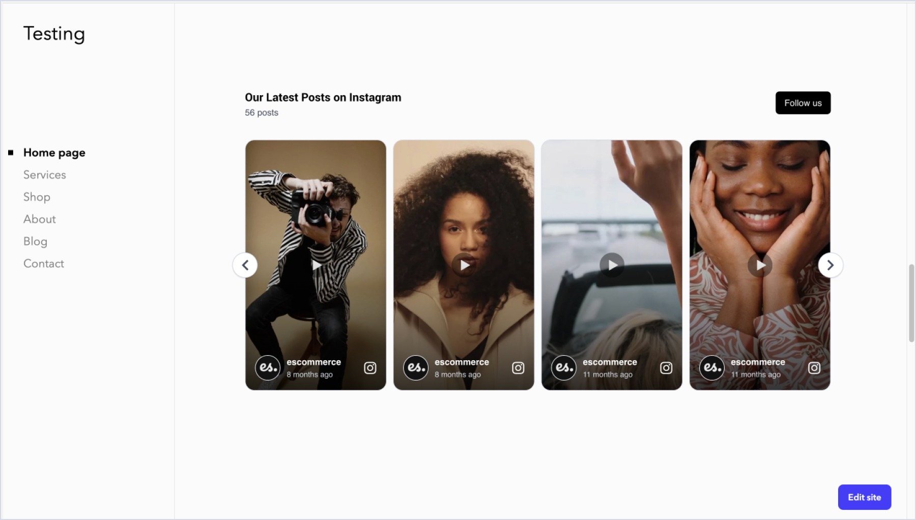 Instagram widget embedded in Voog