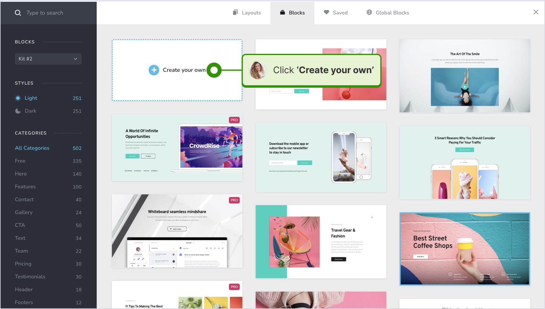 Choosing 'Create your own' block
