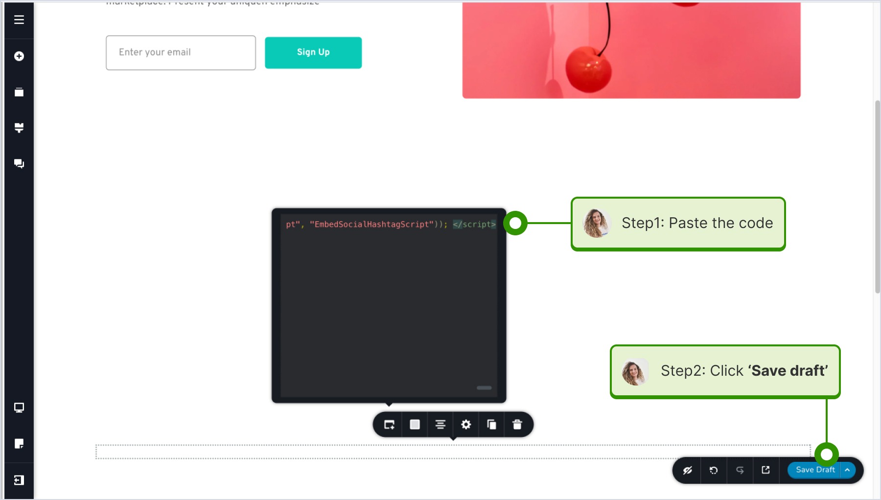 Pasting the code and clicking 'Save draft'