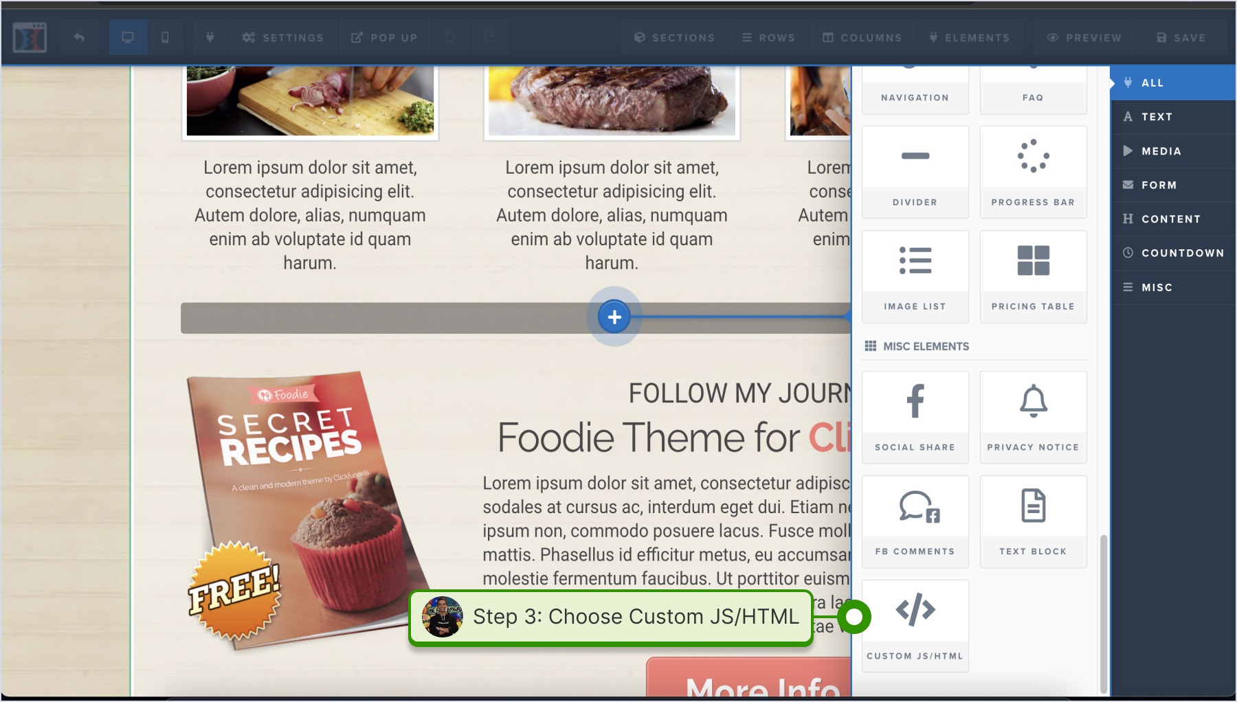 Pasting the widget code into the code editor