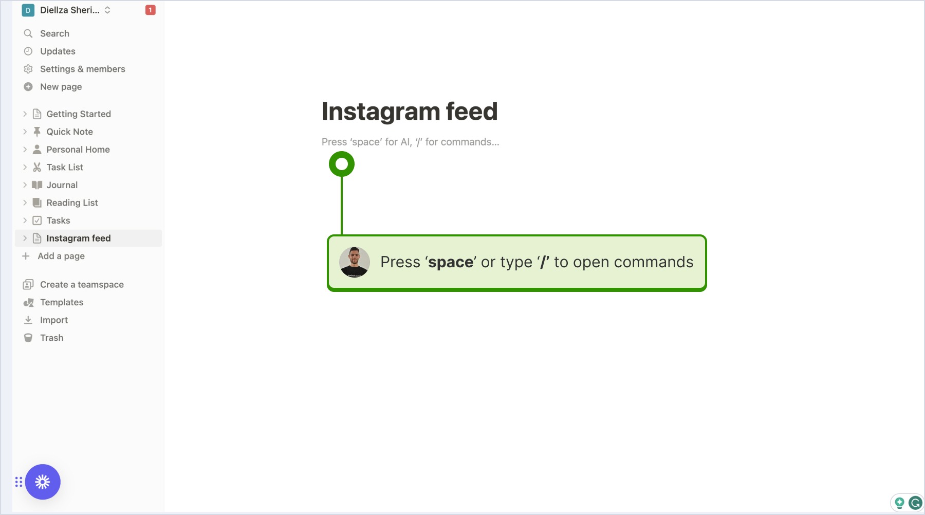 Opening blocks or the dropdown menu using 'space' or '/' key