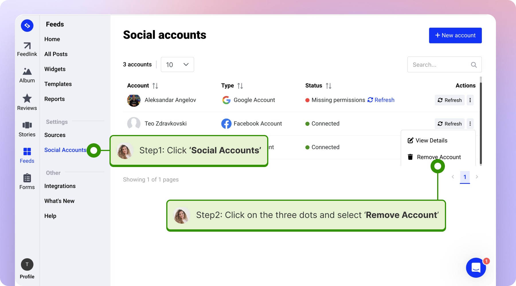 Going to the social accounts and removing the Facebook account