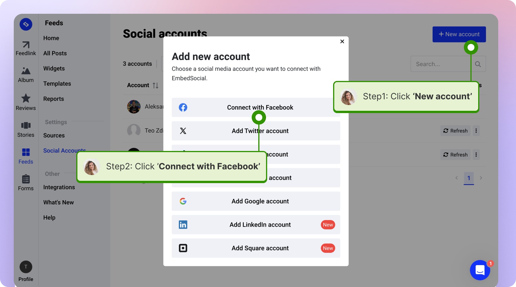 Clicking on new account and connecting Facebook