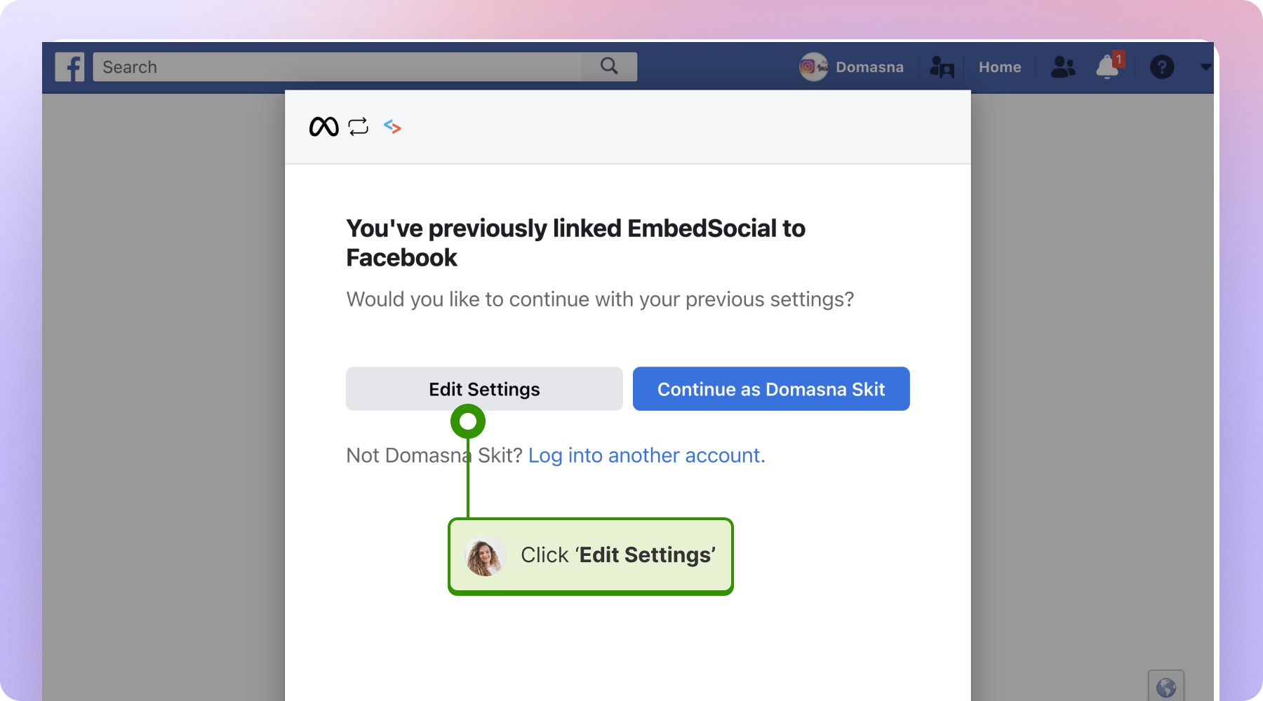 Clicking on edit settings