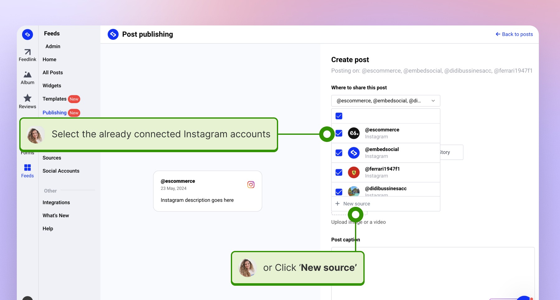 Selecting the IG accounts where i want the post to go live