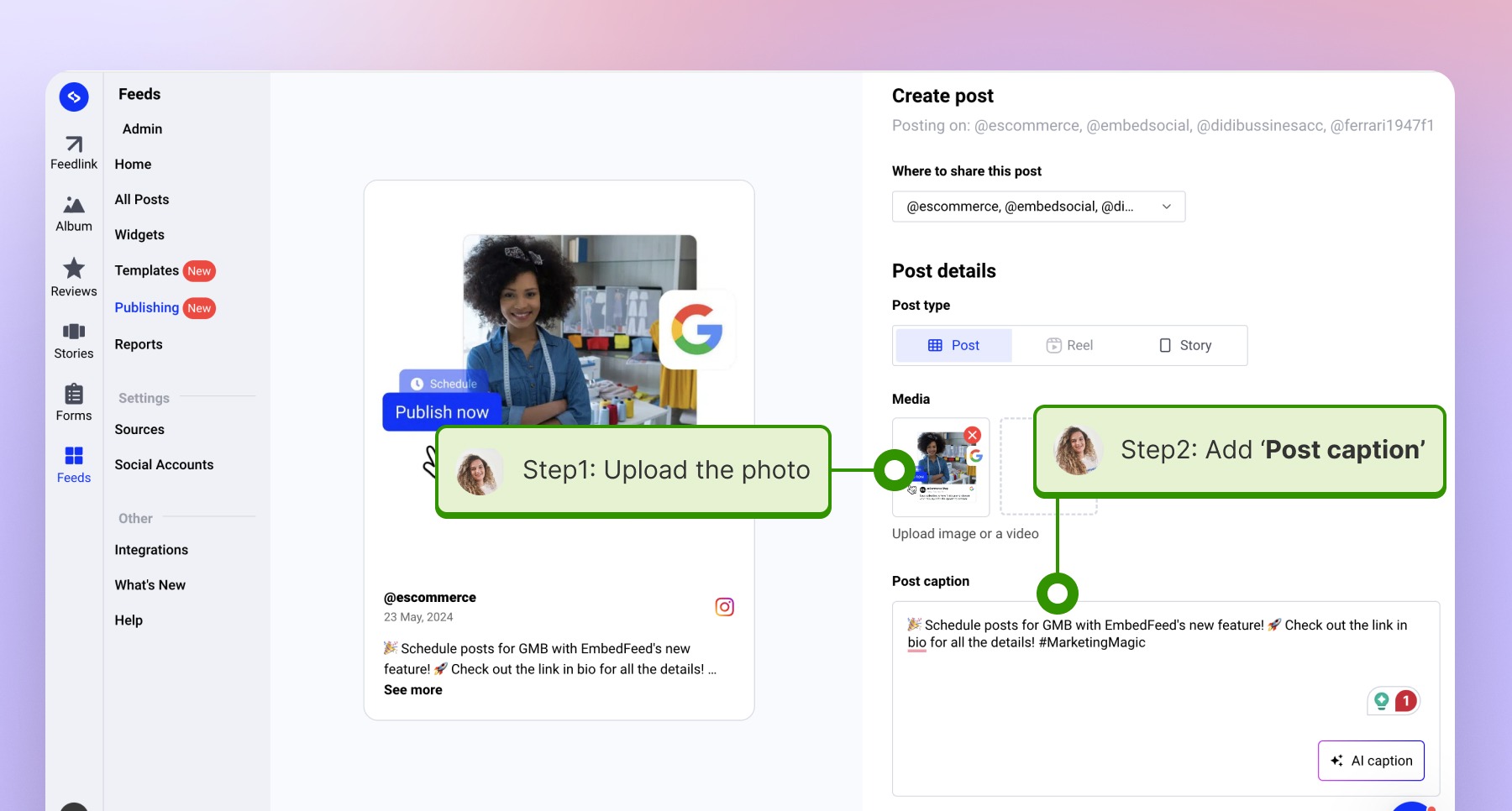 Uploading the desired photo and generating description with AI