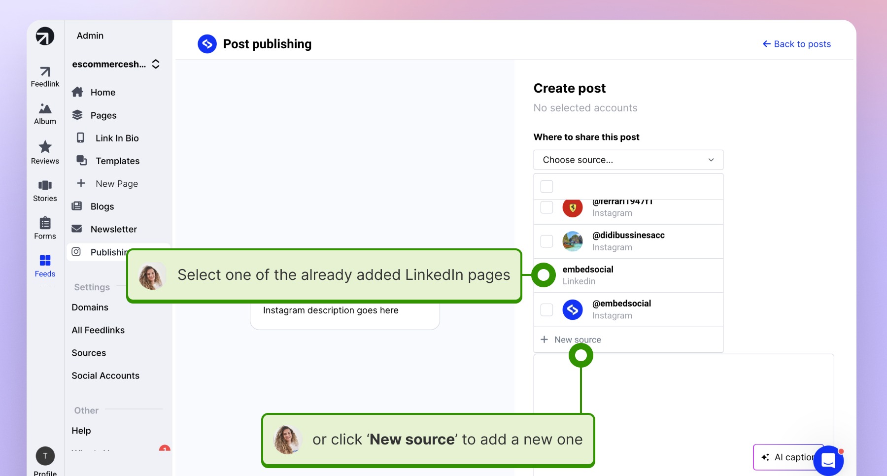 Selecting the desired LinkedIn page