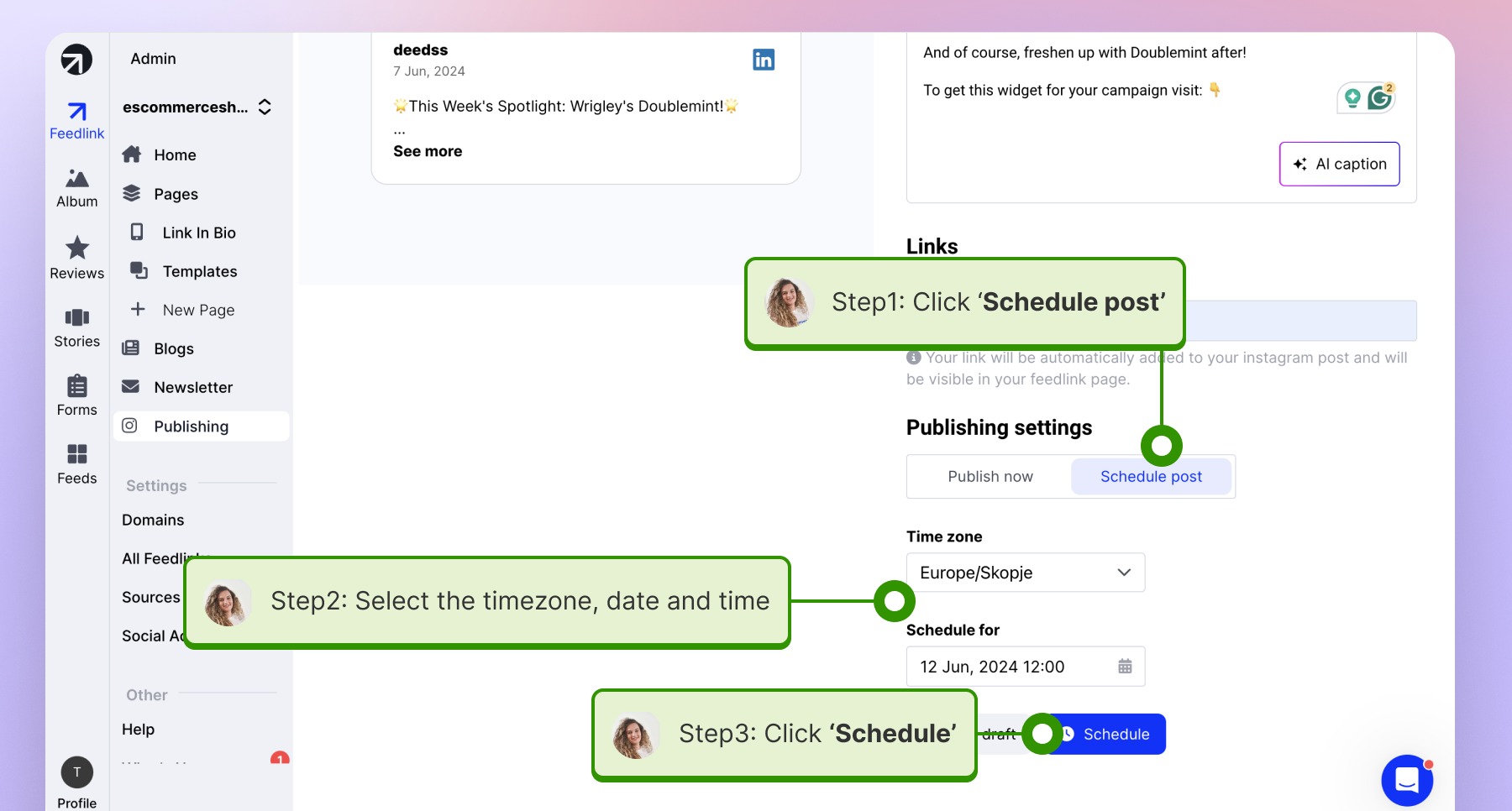 Scheduling the post, in order to go live on the LinkedIn page