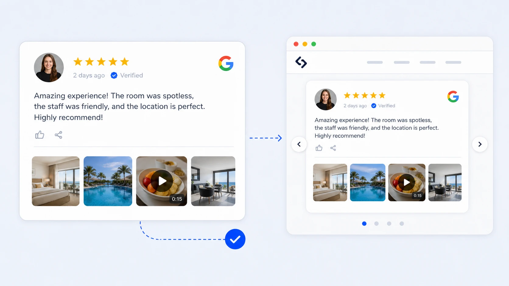 A Google review card with customer photos attached